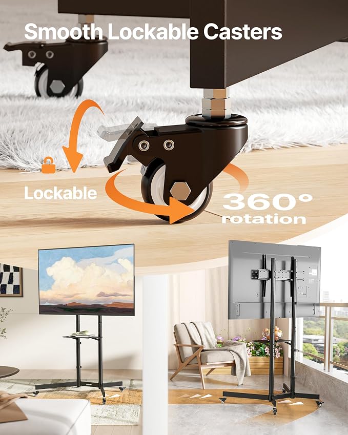 Heavy-Duty Rolling TV Stand for 32–85" Screens — Supports 187 lbs, Stable - Image 4