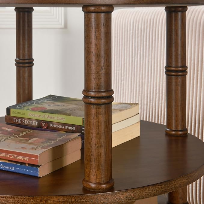 3-Tier Solid Wood Round End Table, Sofa Side Table - Image 7