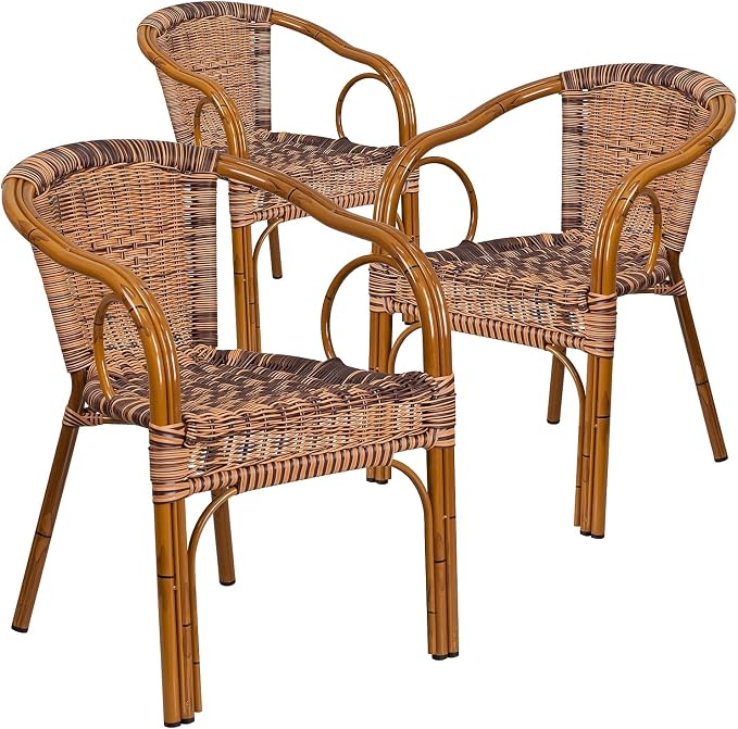 Flash Furniture 3 Pack Cadiz Series Burning Brown Rattan Restaurant Patio Chair by FlashFurniture