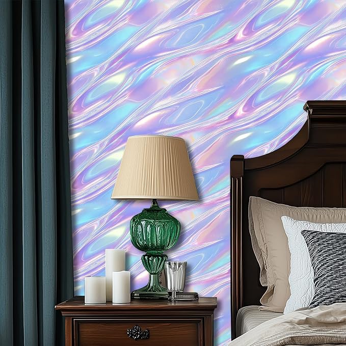 HOMETITUTE Pastel Iridescent Flow Wave Wallpaper Peel and Stick Contact Paper - Image 2