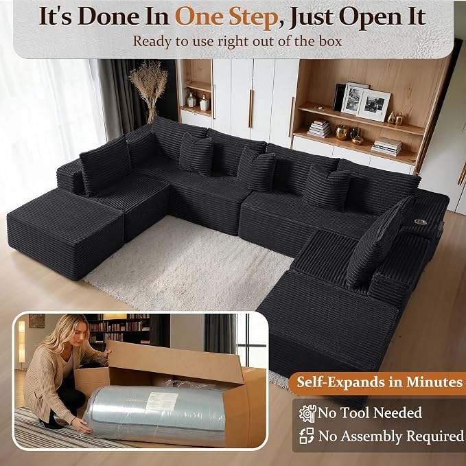 138" Cloud Sectional Couch, Comfort U Shaped Sofa - Image 3