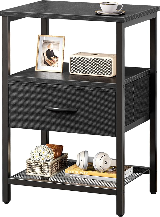 Huuger Night Stand with Fabric Drawer, Side Table with Mesh Shelf, Bedroom by Huuger