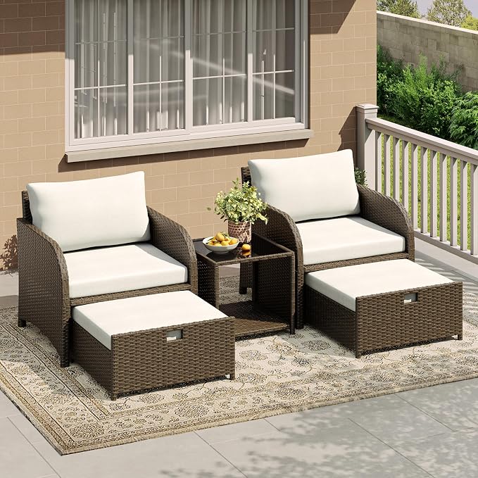 Garvee 5-Piece Outdoor Patio Conversation Set, PE Rattan Wicker Patio Furniture by Garvee