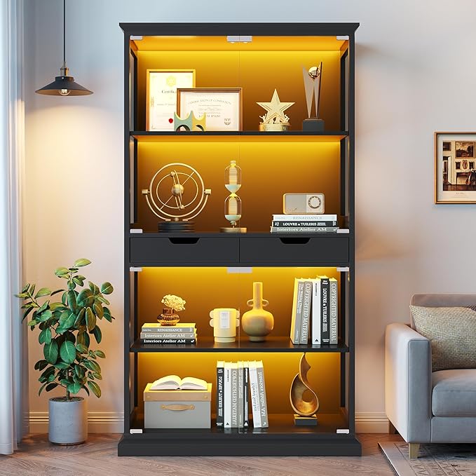 Jocoevol Display Cabinet with 4 Glass Doors, 4-Tier Modern Glass Display Case - Image 3