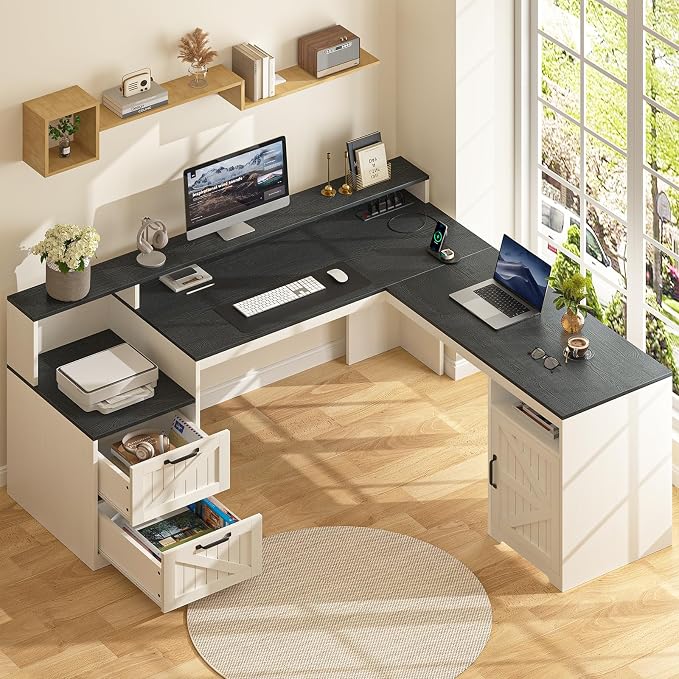 YOMILUVE 63" Farmhouse L Shaped Executive Desk - Image 4