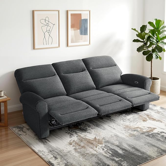 MCombo 87.8" Wall Hugger Power Reclining Sofa, 3-Seat Triple Recliner Couch - Image 8