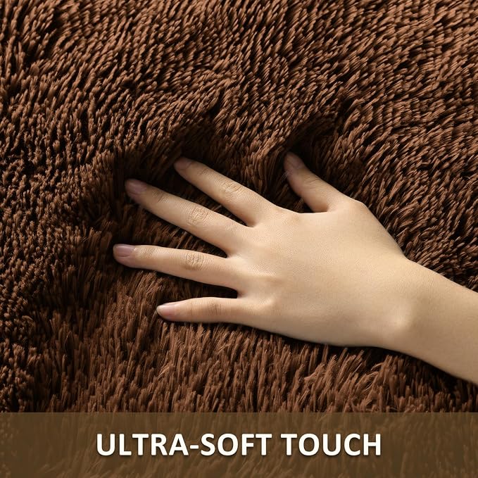 Ophanie Small Rug Washable Non Slip Throw Bedside Area Rugs, Fluffy Soft Brown - Image 3