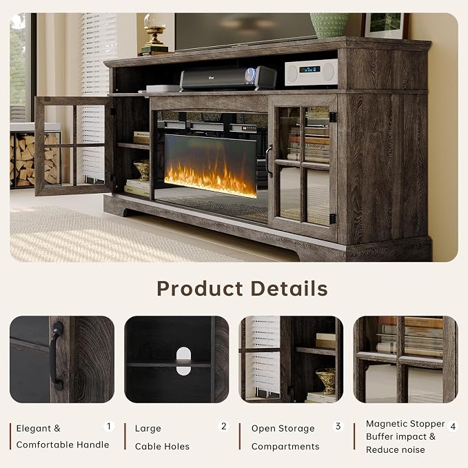 70" Fireplace TV Stand, Modern Entertainment Center - Image 3