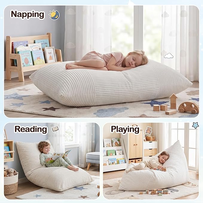 BRINJOY 3 in 1 Kids Bean Bag Chair Bed, Memory Foam Filled Floor Bed Bean Bag - Image 5