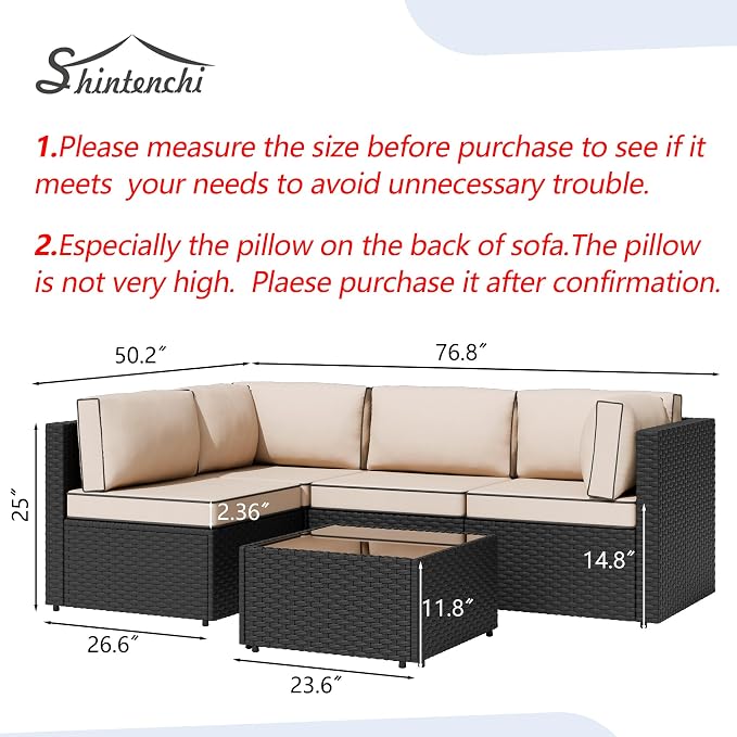 Shintenchi 5 Pieces Outdoor Patio Sectional Sofa Couch, Patio Conversation Sets - Image 6