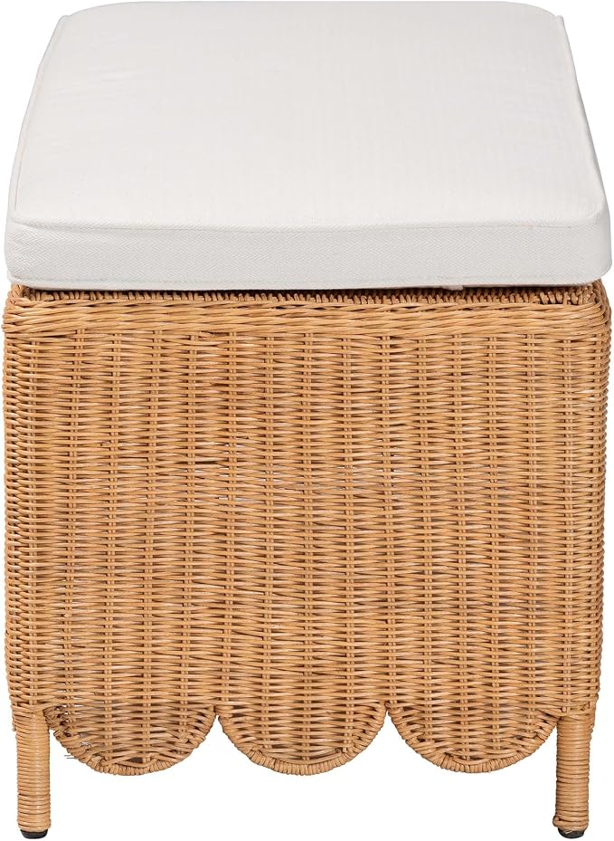 Bali & pari Teresa Bohemian Light Honey Scalloped Rattan Ottoman Bench - Image 5