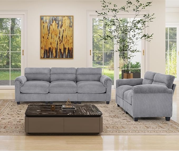 HAOMARKETS 2 Piece Cordory Sofa Sets, Comfy Loveset 2-Seater Sofa and - Image 6