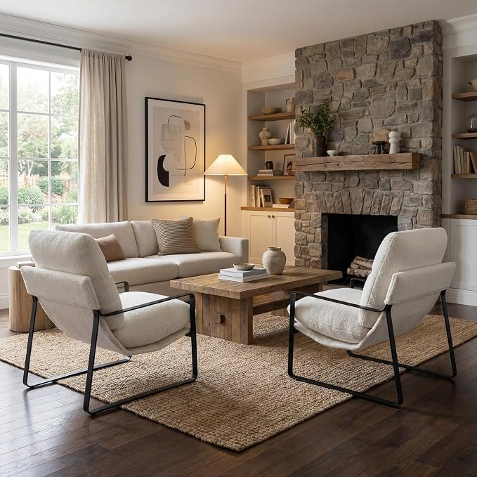 LukeAlon Modern Sherpa Accent Armchairs Set of 2, Upholstered Living Room Chairs - Image 4