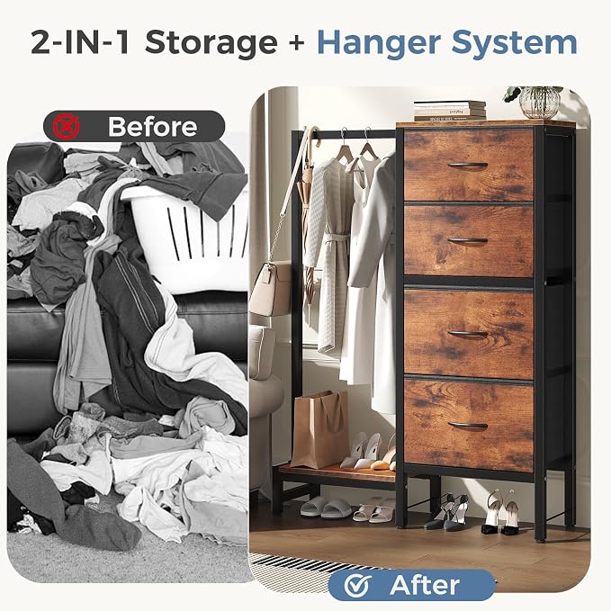 DUMOS Dresser with Hanging Rack, 4-in-1 Fabric Dresser - Image 8