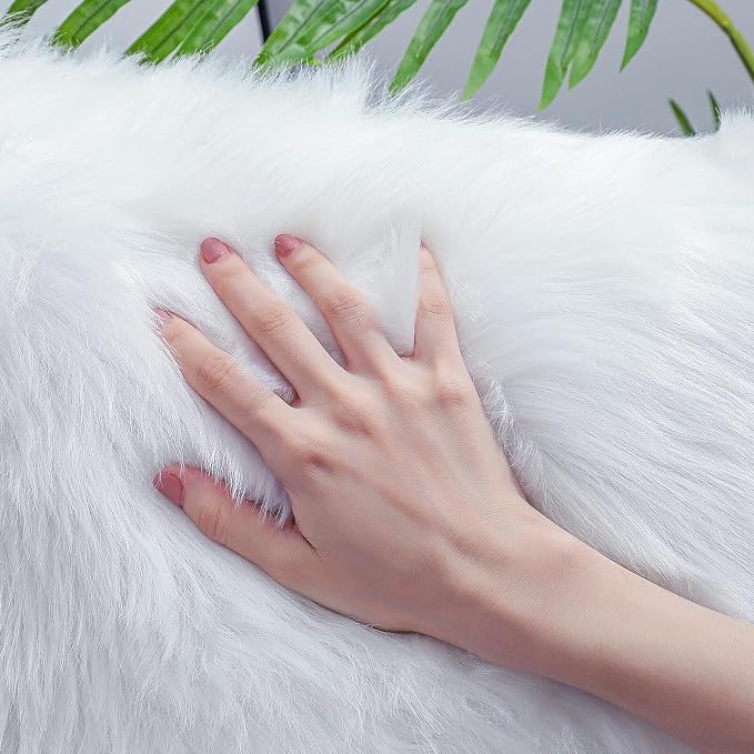 linmopm Faux Fur Rug Sheepskin Shag Fluffy Fuzzy White 3x3 ft Rugs - Image 4