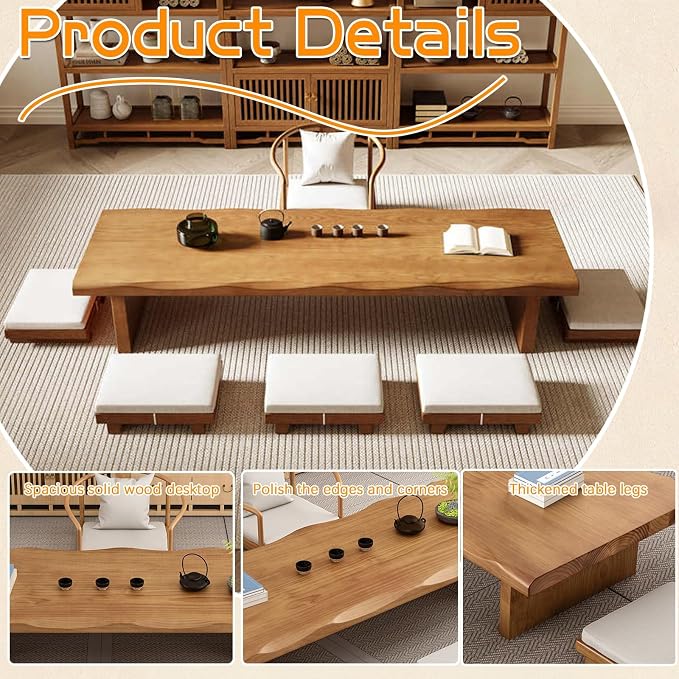 Solid Wood Low Coffee Tea Table - Image 6