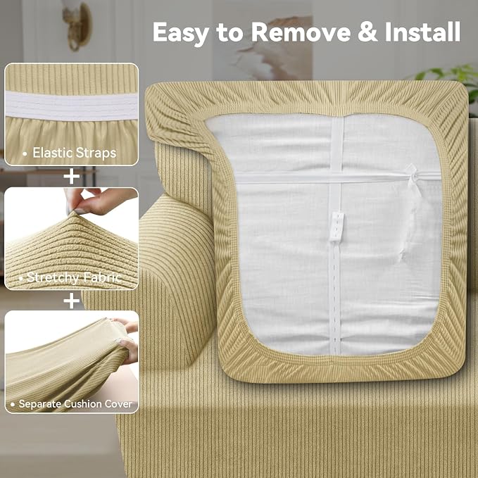Waterproof Loveseat Cover 3-Piece Set Striped Slipcover - Image 4