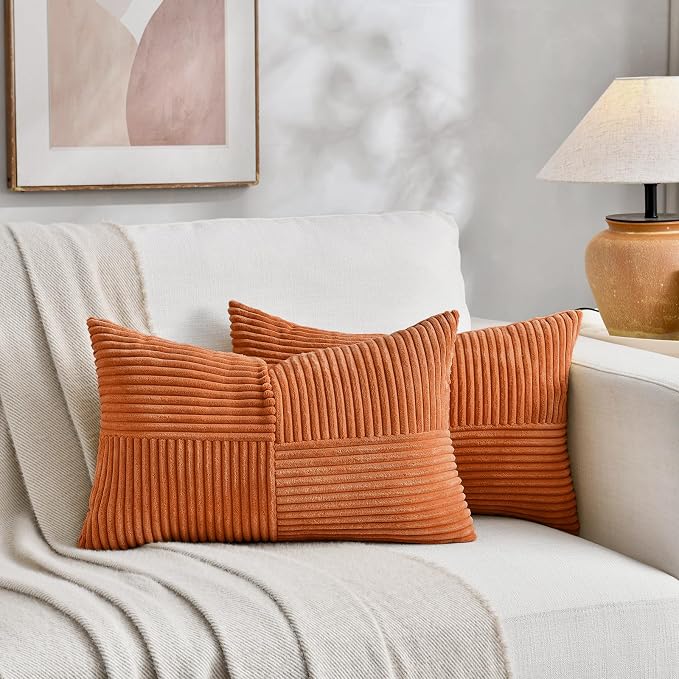 Fancy Homi 2 Packs Burnt Orange Lumbar Decorative Throw Pillow Covers 12x20 Inch - Image 5