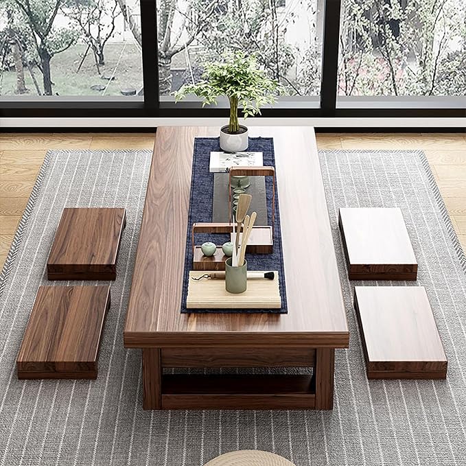 Solid Wood Japanese Style Tea Table, Low Long Coffee Table - Image 6