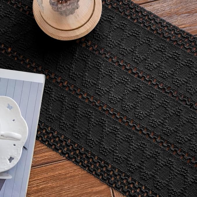 Macrame Table Runner Pure Black Boho Table Runners - Image 7