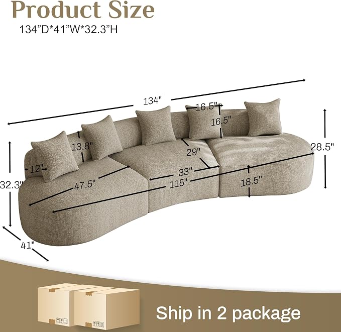 134" Oversized Sectional Sofa for Living Room, Modern Luxury Plush Chenille - Image 2