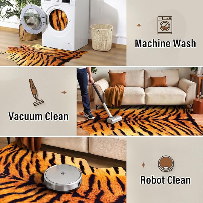 AROGAN Premium Tiger Print Rug 4.6x5.2 Feet, Machine Washable Faux Fur Rug - Image 7