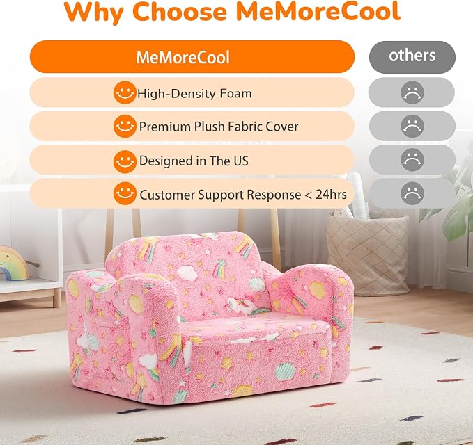 MeMoreCool Glowing Pink Rainbow Kids Chair, 2-in-1 Glow-in-the-Dark Kids Couch - Image 6