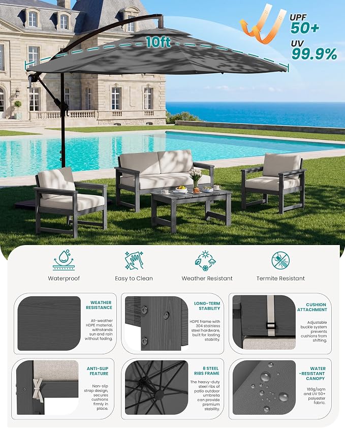 SERWALL 4 Pieces HDPE Outdoor Sofa Set - Image 4