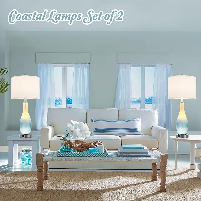 BesLowe 26in Tall Glass Table Lamps Set of 2 - Image 7