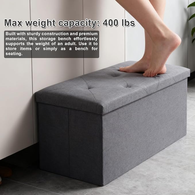 30 inch Storage Ottoman Bench, 30 inch Folding Storage Bench Ottoman, - Image 7