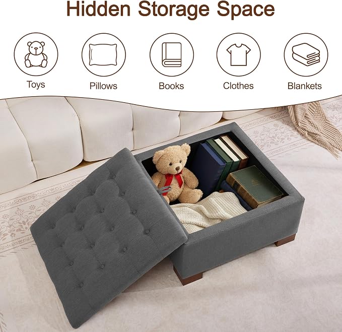 WUTUTUEE 30" Fabric Square Storage Ottoman - Image 7
