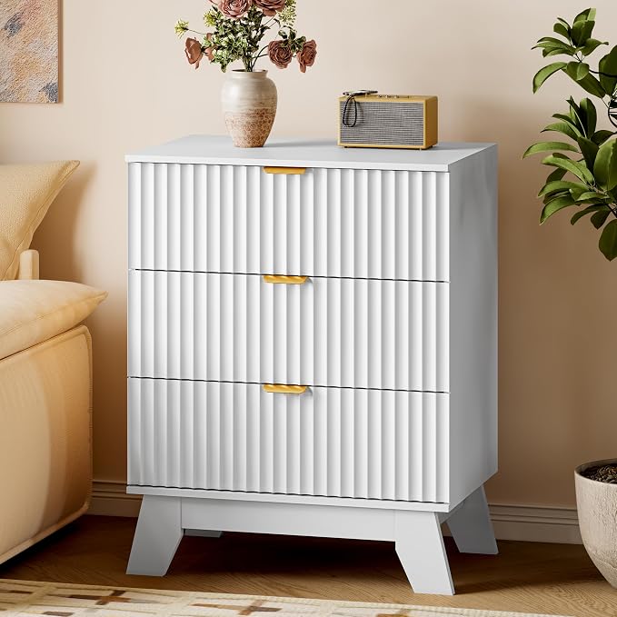 BORNOON Fluted 3 Drawer Dresser, 30.3" Tall Compact Modern Boho Chest of Drawers by BORNOON