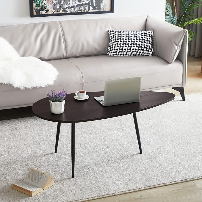 SAYGOER Oval Coffee Table Espresso Wood Mid Century Modern Coffee Tables Unique - Image 9