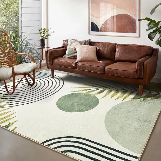 RoomTalks Boho Green Cute 3x5 Small Area Rugs Washable, Modern Abstract - Image 3