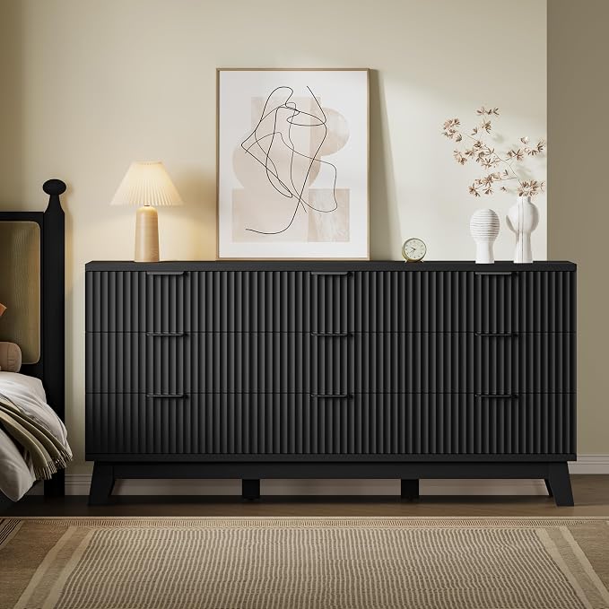 BORNOON 63" Long Dresser for Bedroom, 9-Drawer Fluted Dresser, Extra-Wide Wood - Image 4