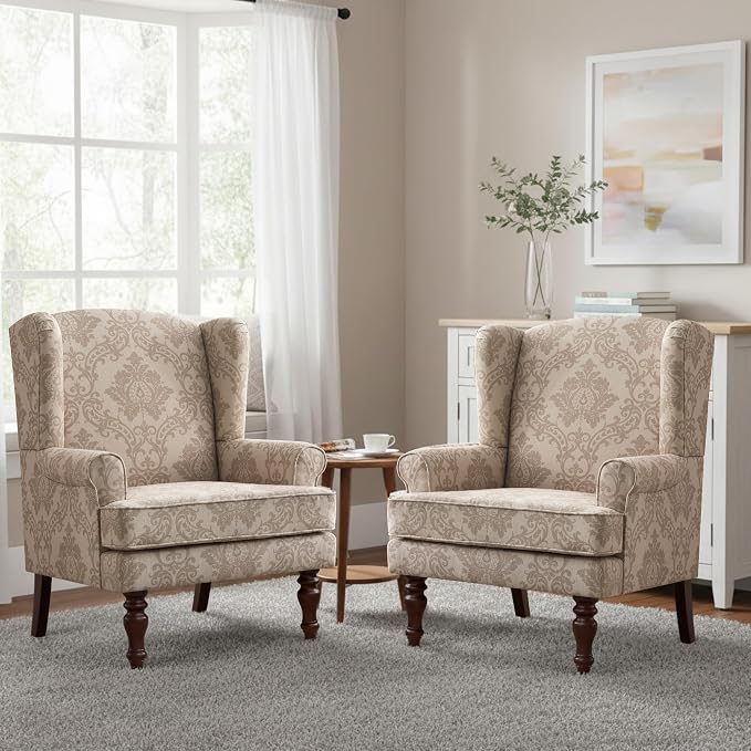 HUIMO Printed Wingback Accent Chair, Linen Upholstered High Back Armchair by HUIMO