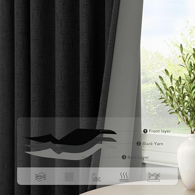 Pitalk 54 Inch Blackout Curtains Length 2 Panels Set Back Tab Pocket Room - Image 4