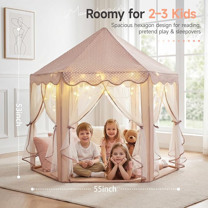 Monobeach Princess Play Tent for Girls: Brown Large Kids Castle Playhouse - Image 2