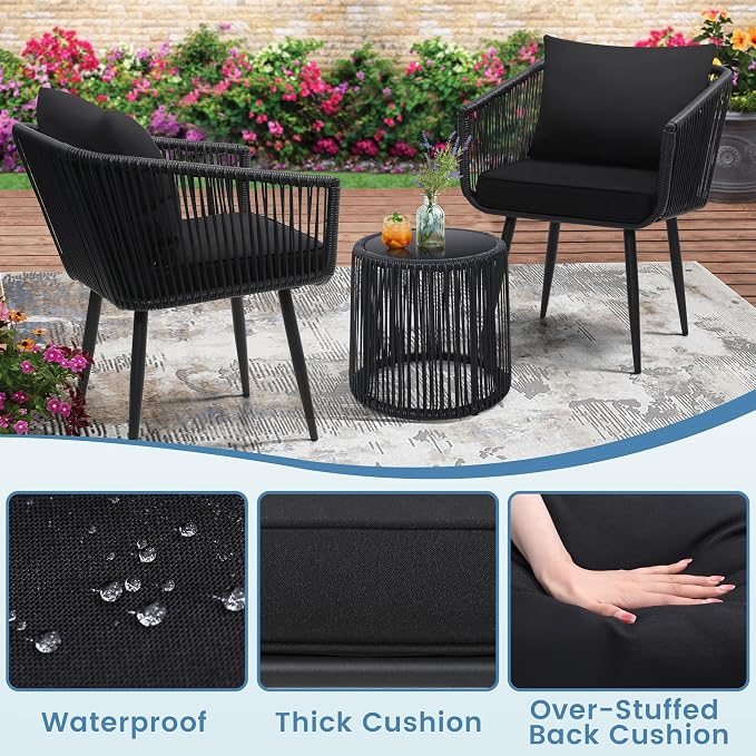 Kromax 3 Pieces Patio Rattan Bistro Conversation Set, Outdoor All-Weather - Image 4