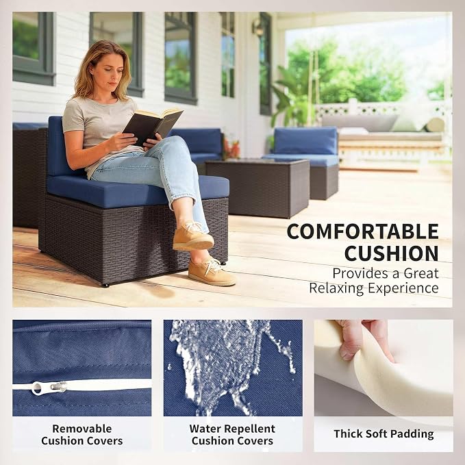 Outsunny 7 Piece Patio Furniture Set, Wicker Outdoor Sectional Sofa Set - Image 5