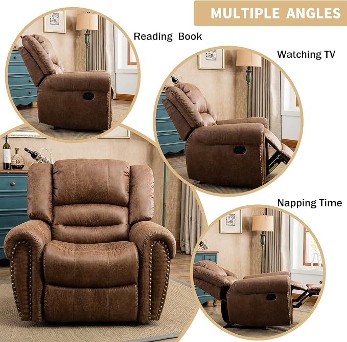 CANMOV Leather Recliner Chair, Classic and Traditional Manual Recliner Chair - Image 9