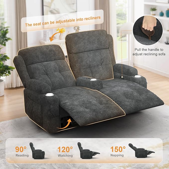 Reclining Loveseat, 55.1" RV PU Leather Wall Hugger Recliner Love Seats Sofa - Image 3