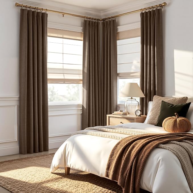RYB HOME Coffee 100% Blackout Linen Curtains 78 inch Long, Thermal Insulated & - Image 2