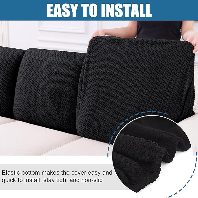 Smiry Waterproof Couch Cushion Covers, Stretch Jacquard Thick Sofa Cushion - Image 4