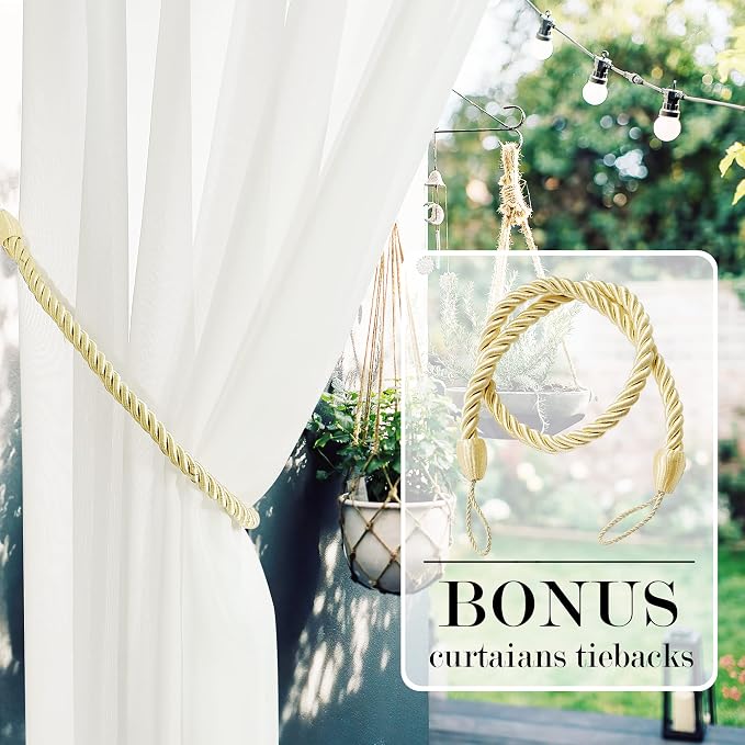 RYB HOME Detachable Sticky Tab Top Outdoor Curtain Sheer - Image 4