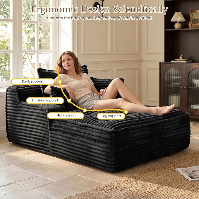 Boneless Chaise Lounge Couch Indoor, Oversized Corduroy Upholstered Sofa Bed - Image 4