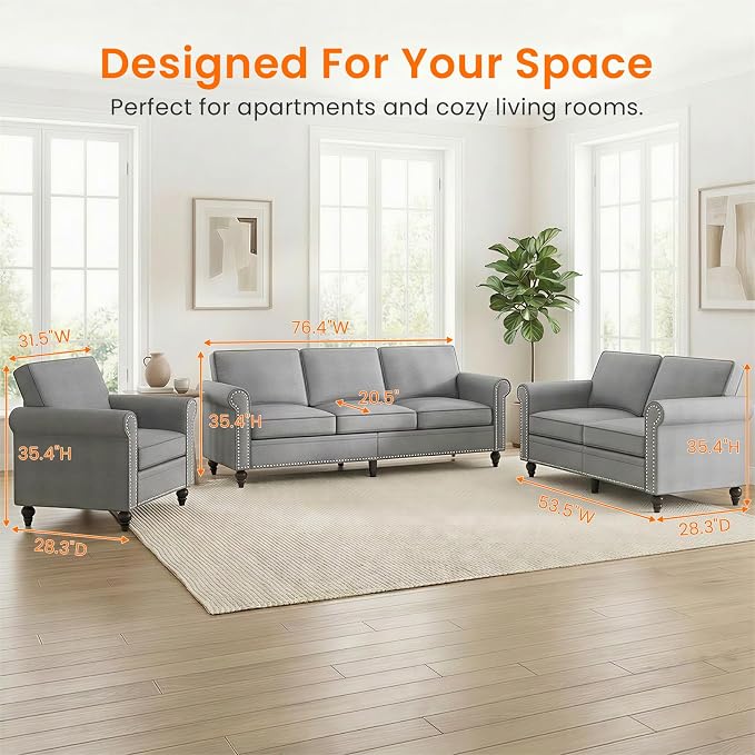 Living Room Sofa Sets 3 Piece, Modern 3 Seater Sofa and Loveseat Couch and - Image 6