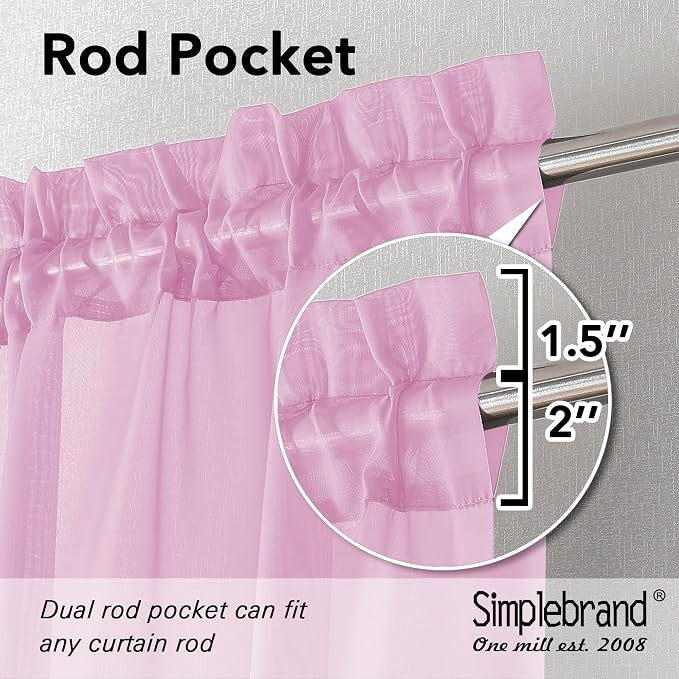 Simplebrand Pink Short Sheer Curtains 45 Inch Length - Image 2