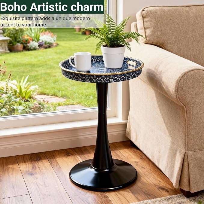 Gesodant Boho Chic Round Side Table, Stable Hourglass Pedestal Base, Unique - Image 4