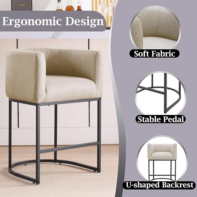 ClinQ 26" H Counter Height Bar Stools Set of 1, Modern Barrel Counter Stools - Image 3
